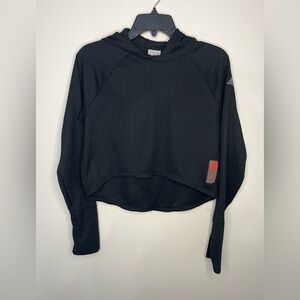 Adidas Black Waffle Knit Cropped Lightweight Hoodie Sz S